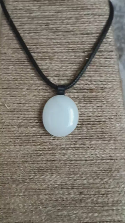White fused glass pendant necklace, handmade artisan jewelry