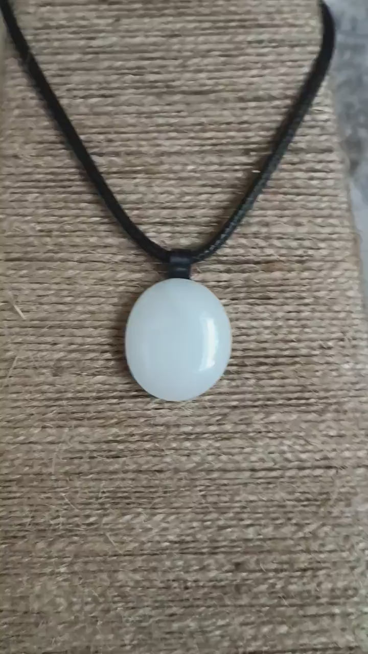 White fused glass pendant necklace, handmade artisan jewelry