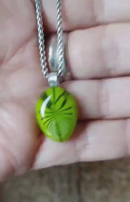 Handmade leaf fused glass pendant necklace with chain, gender-neutral birthday gift idea, easy to mail idea, best gift for her