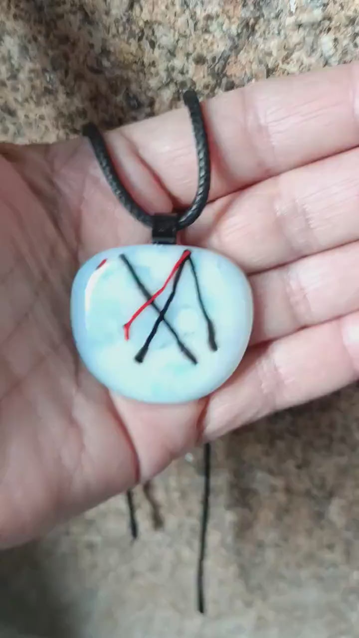Handmade abstract large fused glass pendant with black cord necklace