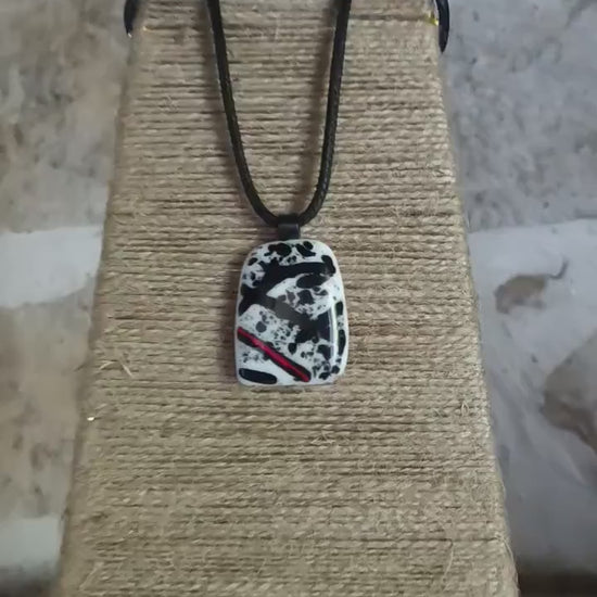 Handmade grungy style fused glass pendant necklace, birthday gift, gift for teen, wearable art jewellery