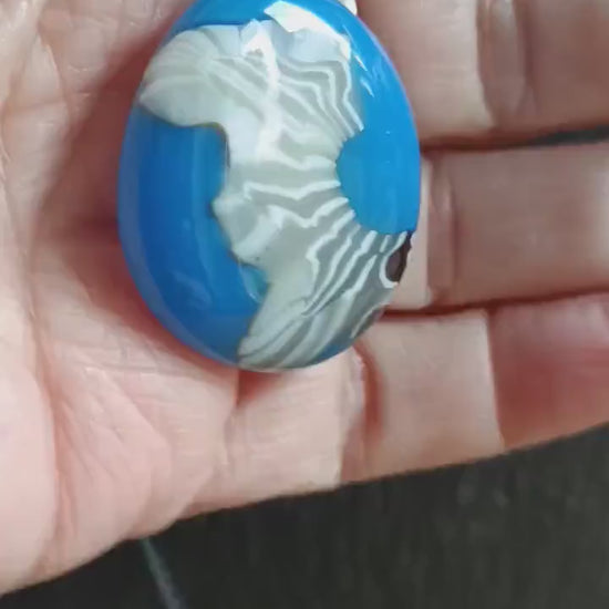 Blue and White Swirl Handmade Fused Glass Pendant with Necklace, Handmade Artisan Jewellery
