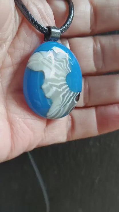 Blue and White Swirl Handmade Fused Glass Pendant with Necklace, Handmade Artisan Jewellery