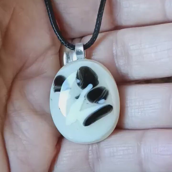 Abstract fused glass pendant with necklace, artisan handmade jewellery