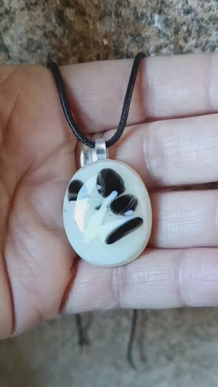 Abstract fused glass pendant with necklace, artisan handmade jewellery