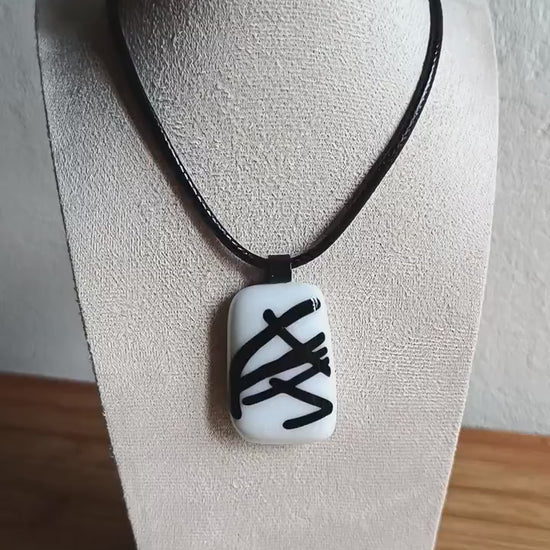 Black and white fused glass pendant necklace, handmade jewellery