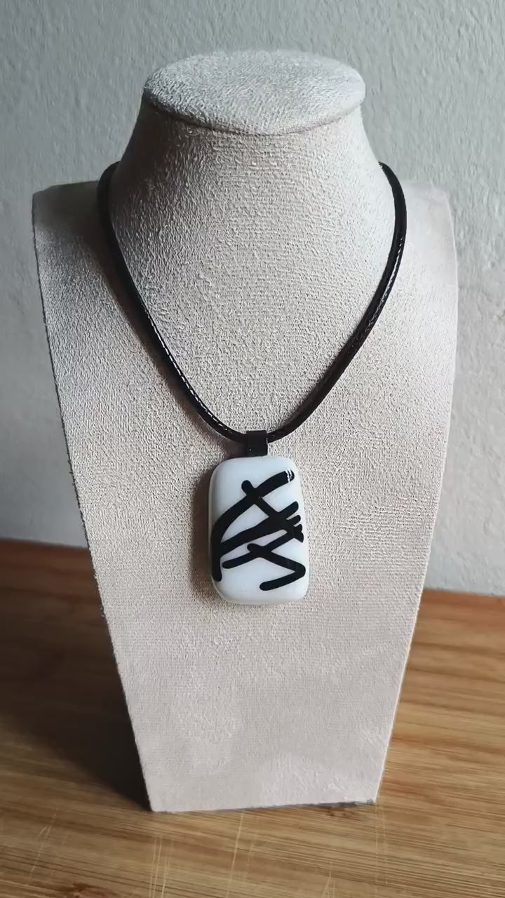 Black and white fused glass pendant necklace, handmade jewellery