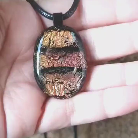 Dichroic Fused Glass Pendant Necklace, Handmade Jewellery, Corded Necklace