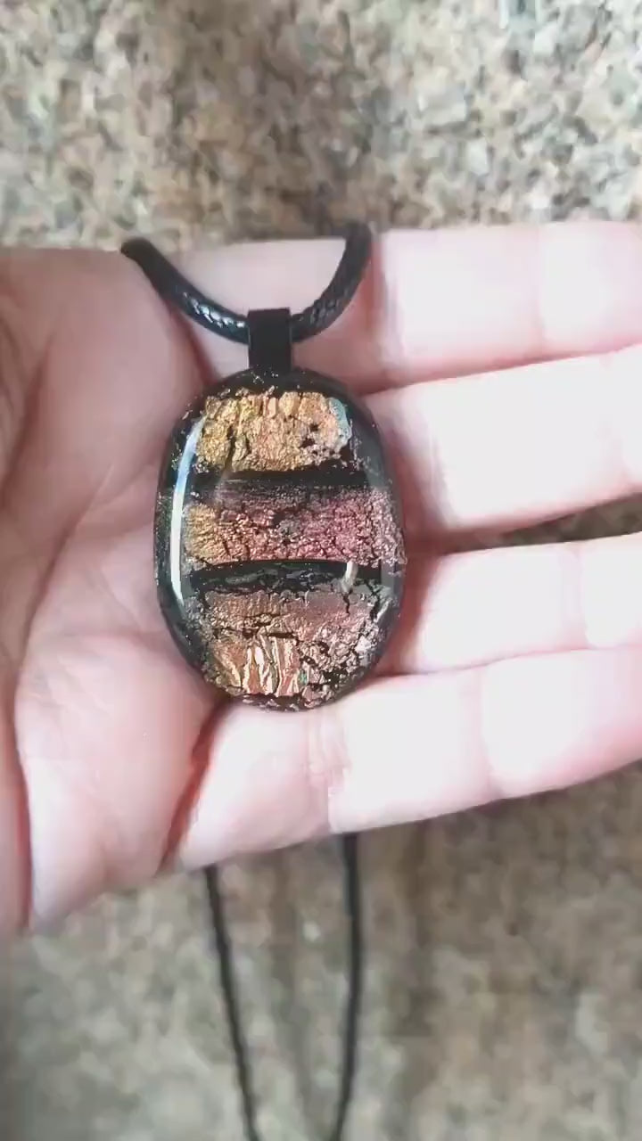Dichroic Fused Glass Pendant Necklace, Handmade Jewellery, Corded Necklace