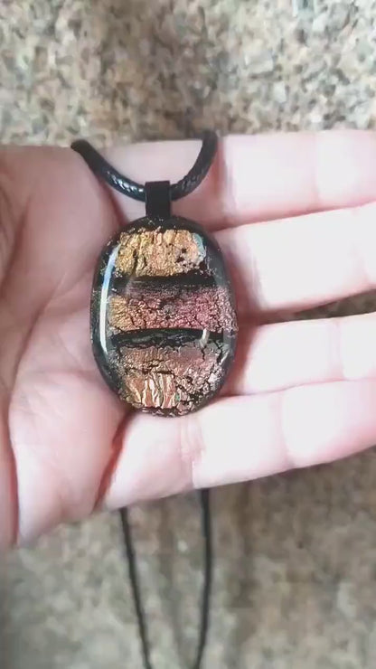 Dichroic Fused Glass Pendant Necklace, Handmade Jewellery, Corded Necklace