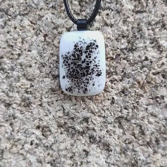 Handmade boho grungy black and white fused glass pendant necklace, birthday gift, jewelry for man or woman, teenage gift