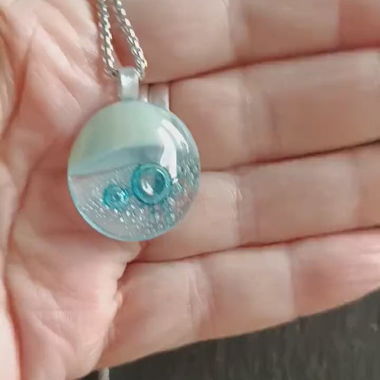 Fused glass necklace, artisan handmade jewellery, blue necklace