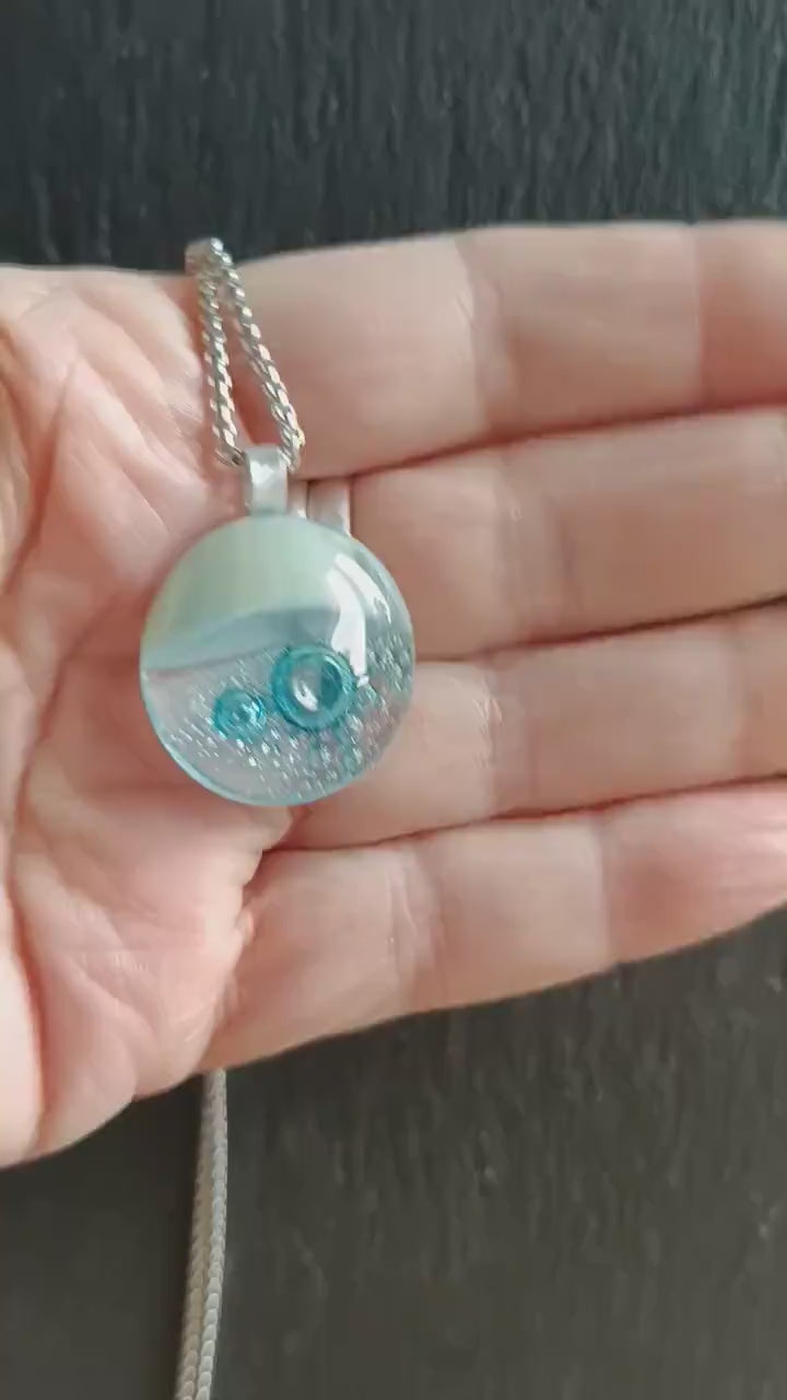 Fused glass necklace, artisan handmade jewellery, blue necklace