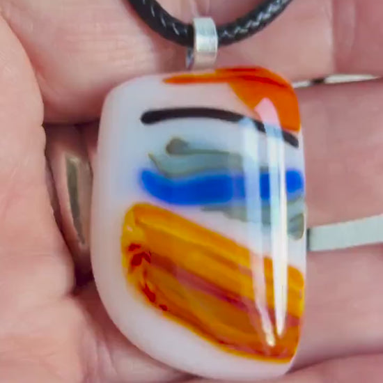 Multicoloured large fused glass pendant necklace, handmade artisan jewellery