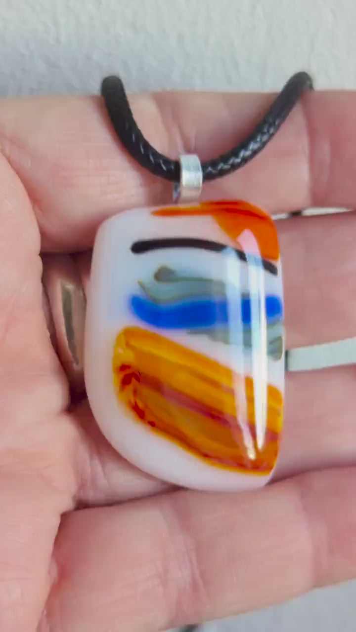 Multicoloured large fused glass pendant necklace, handmade artisan jewellery