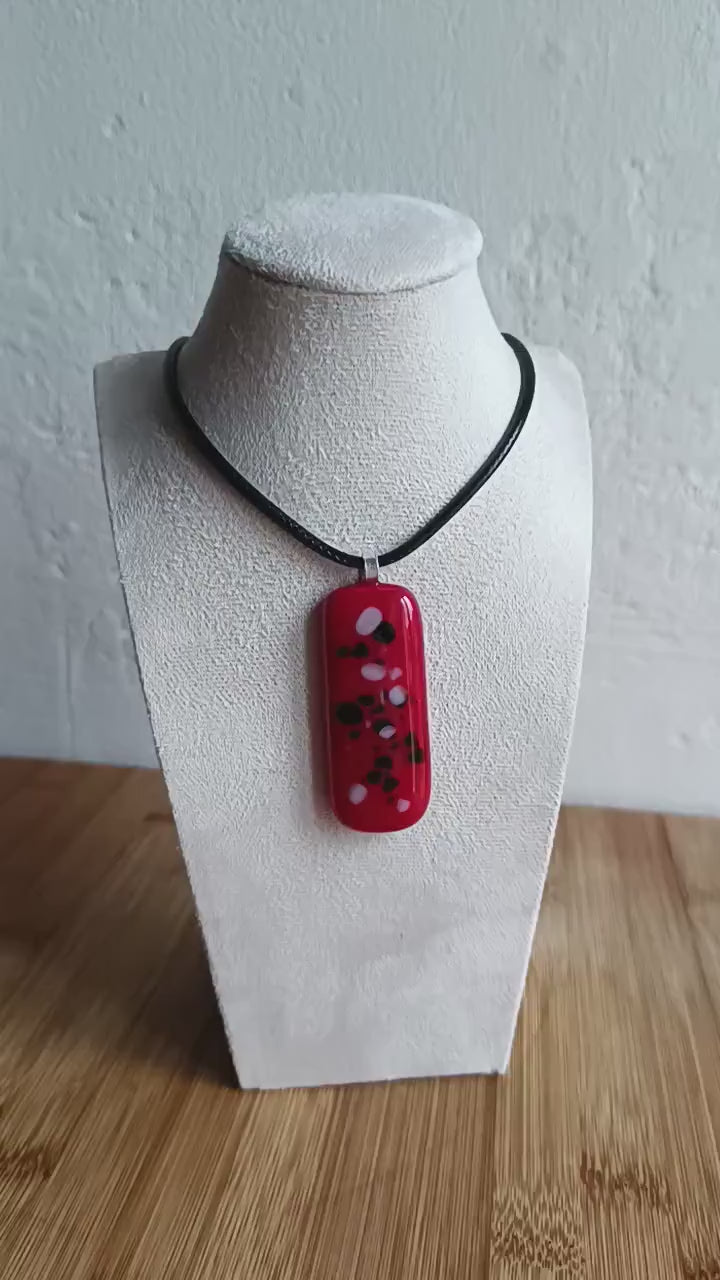 Handmade Red Glass Long Pendant Necklace - Unique Statement Jewellery - Letterbox Gift - One off Funky Gift for Her
