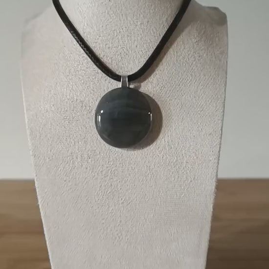 Fused Glass Pendant with Cord Necklace, handmade jewellery for men or ladies