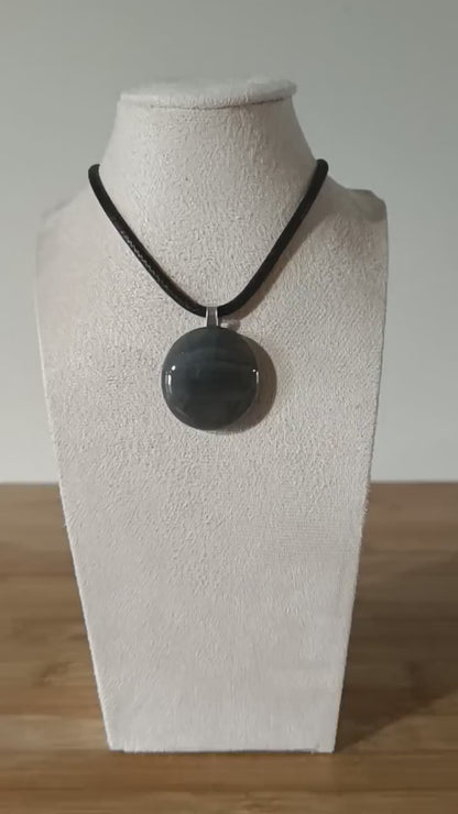 Fused Glass Pendant with Cord Necklace, handmade jewellery for men or ladies