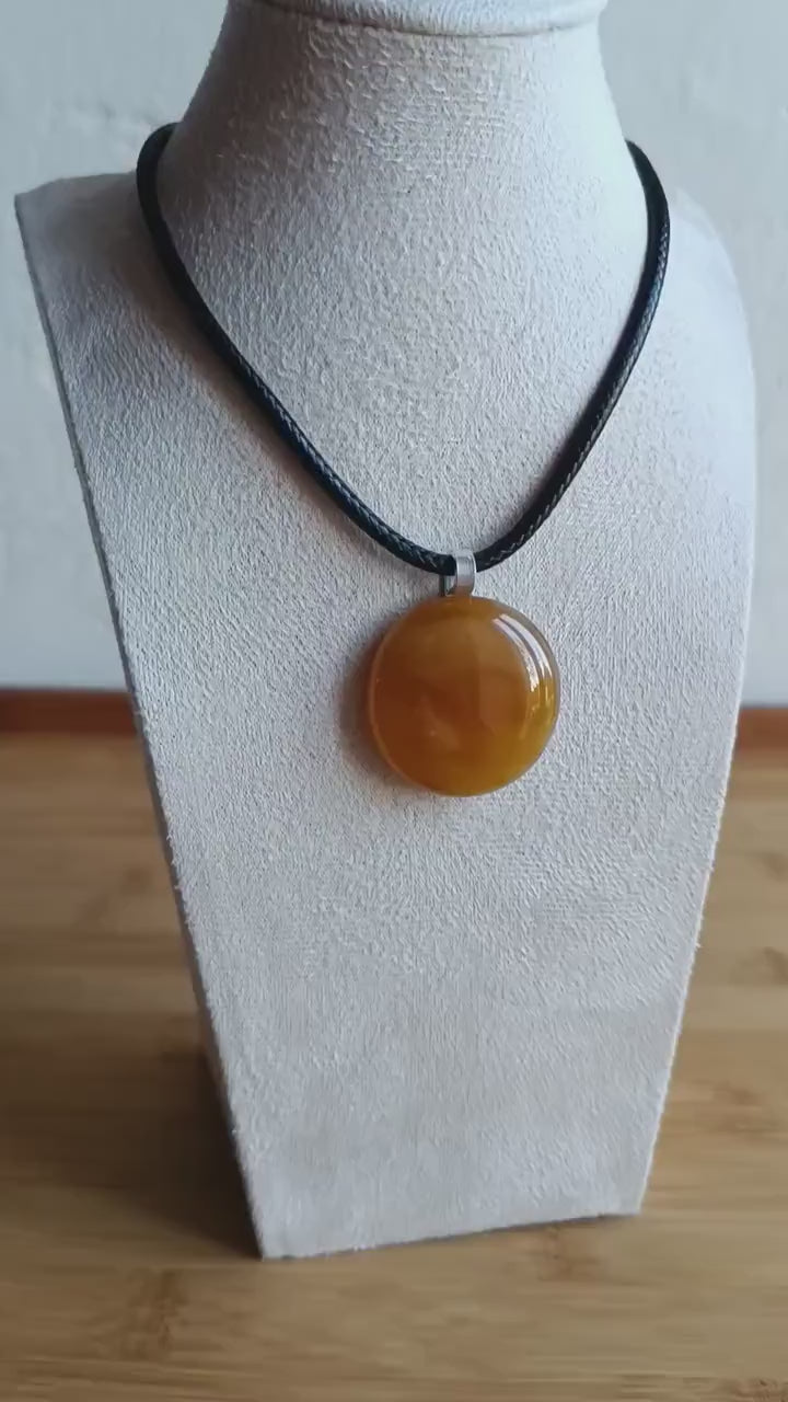 Fused Streaky Glass Pendant with Cord Necklace, Handmade Jewellery,