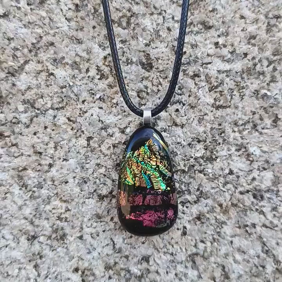 Fused glass pendant necklace, artisan handmade jewelry, dichroic art