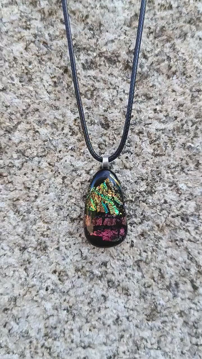 Fused glass pendant necklace, artisan handmade jewelry, dichroic art