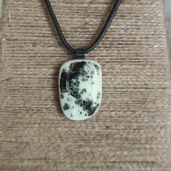 Handmade grungy style fused glass pendant necklace, birthday gift, gift for teen, biker, monotone pendant, gift for dad