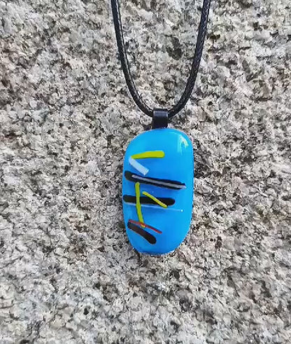 Fused glass abstract design pendant necklace with cord necklace