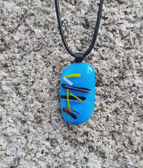 Fused glass abstract design pendant necklace with cord necklace